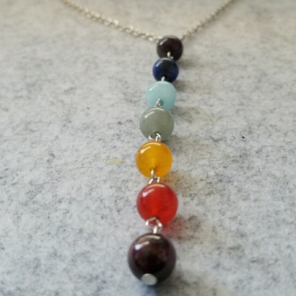 7 Chakra Beads Pendant Necklace Silver New